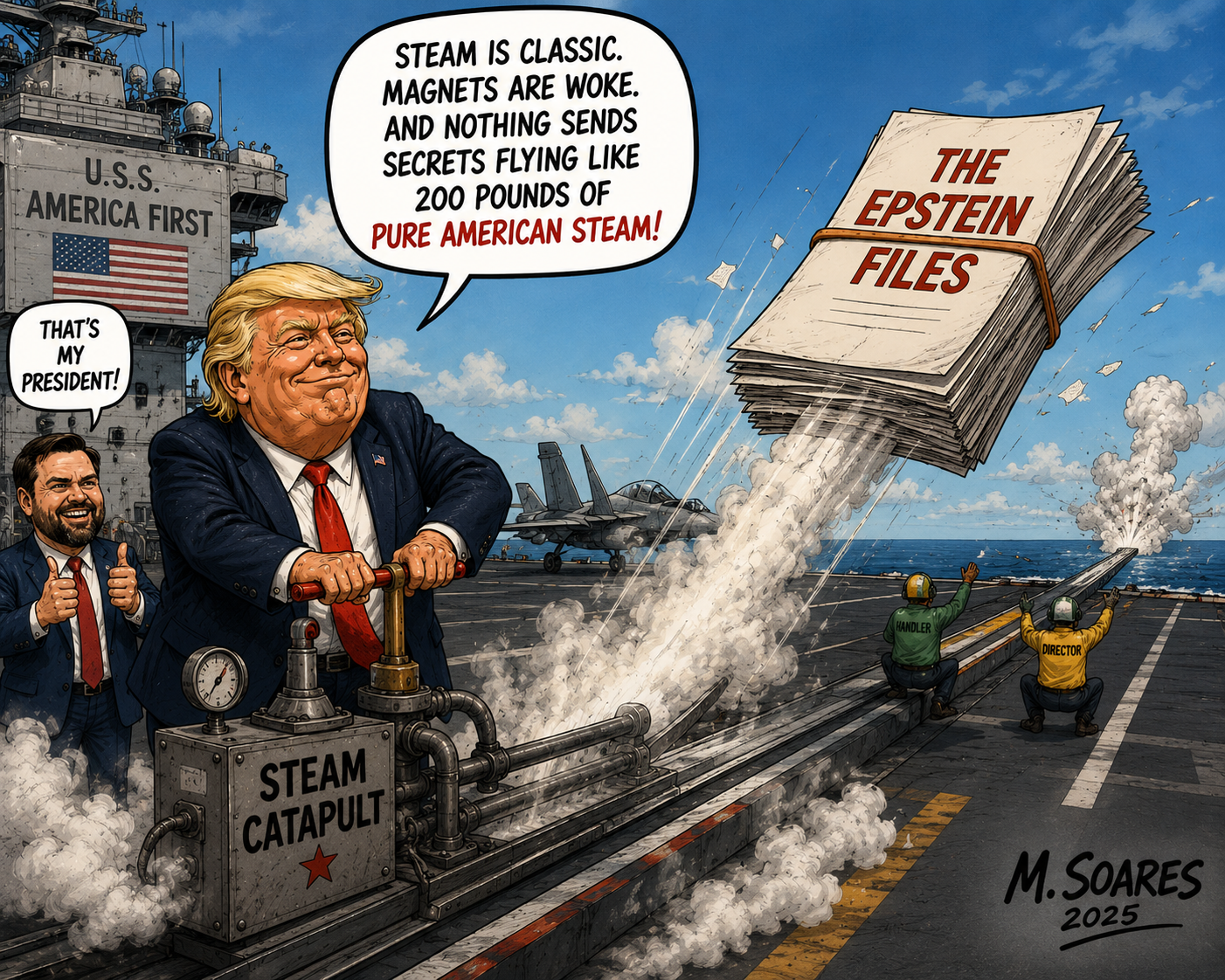 Steam catapult launching the Epstein files